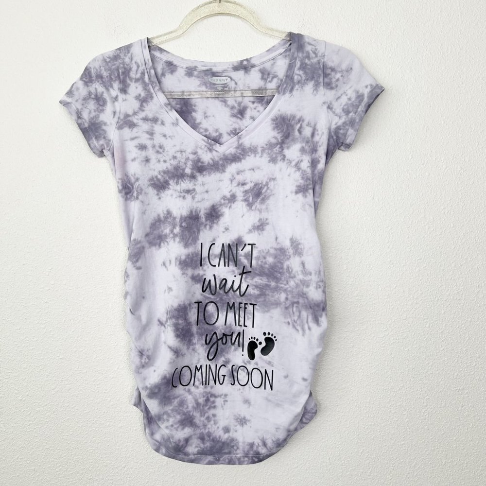 Upcycled Tie Dye Maternity Coming Soon Tee Handmade V-Neck Short Sleeve XS